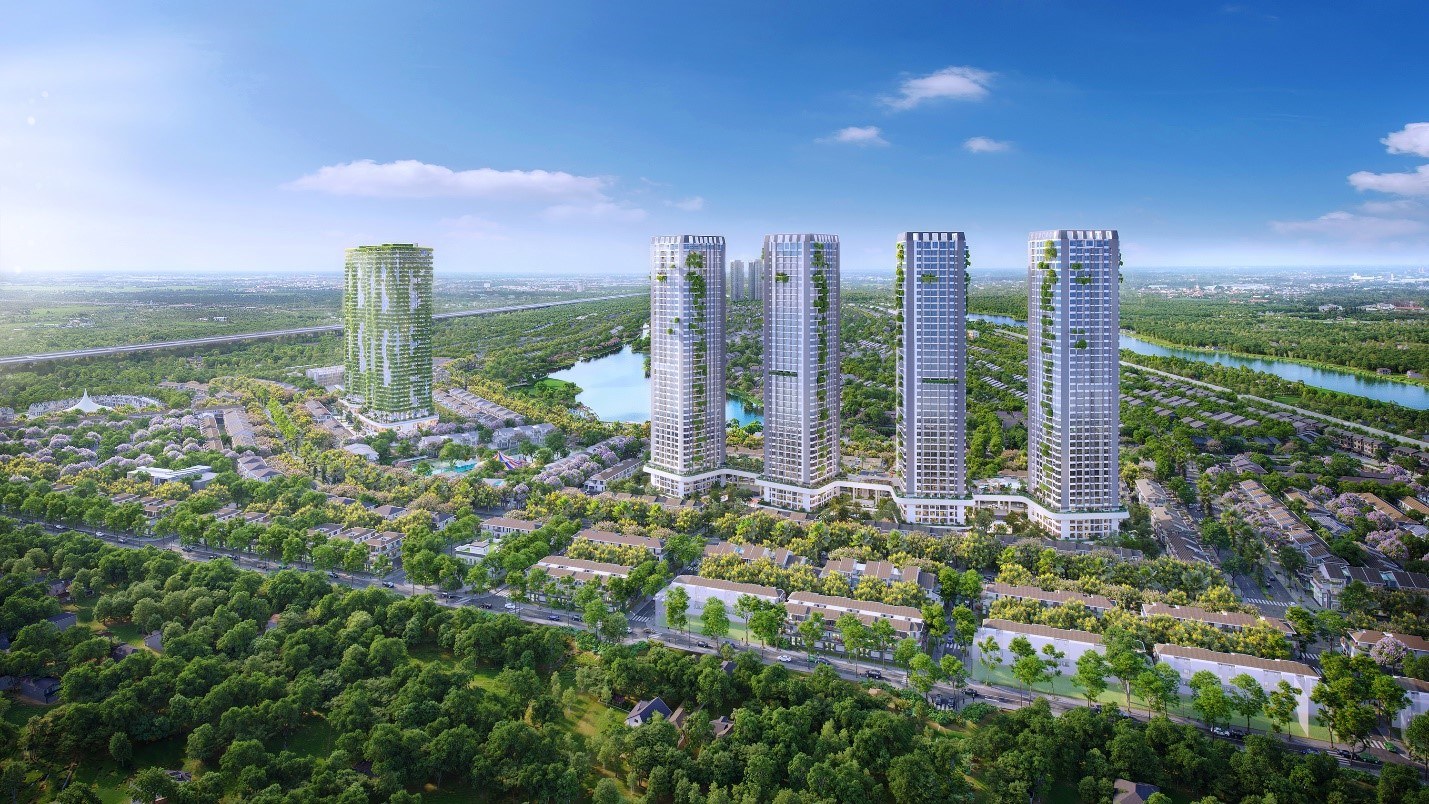 Phối cảnh 6 tòa căn hộ cao tầng bao quanh phân khu Rừng Hồng Eco Retreat