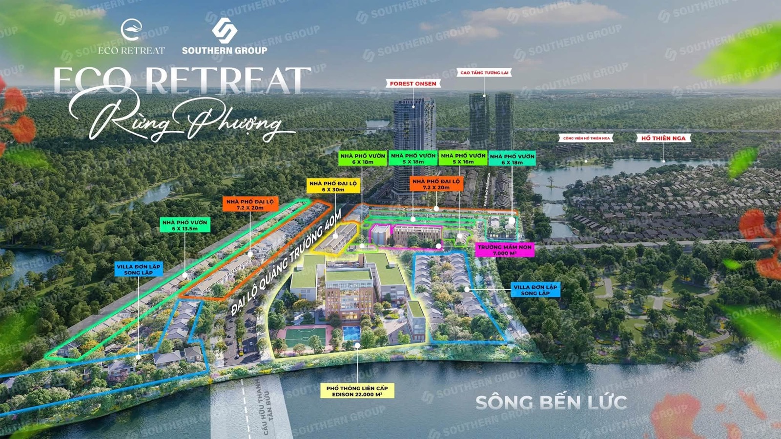 Phối cảnh tổng thể phân khu Rừng Phượng bên sông Bến Lức