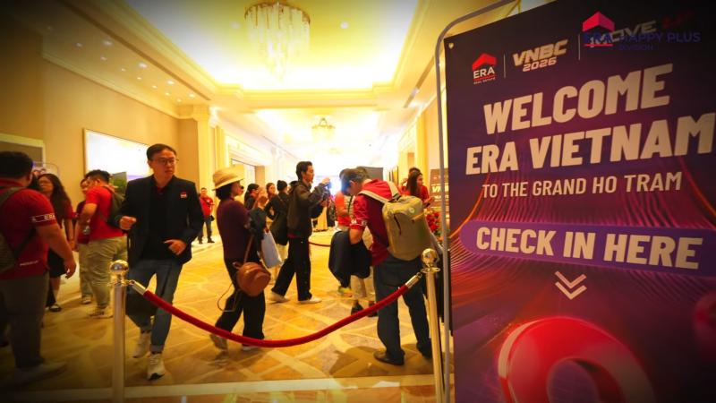 Khu vực check-in sự kiện VNBC 2026 của ERA Vietnam tại The Grand Hồ Tràm