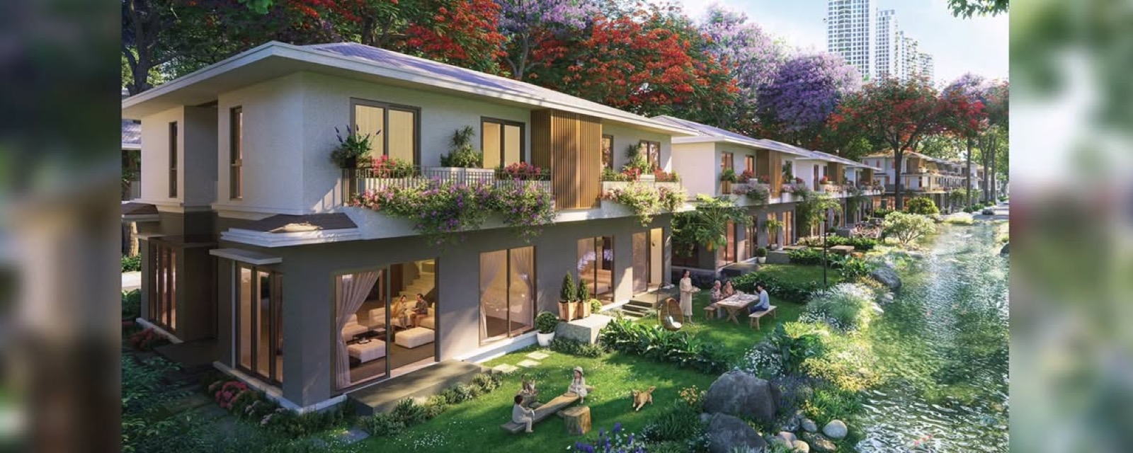Phối cảnh dãy nhà phố ven mảng xanh