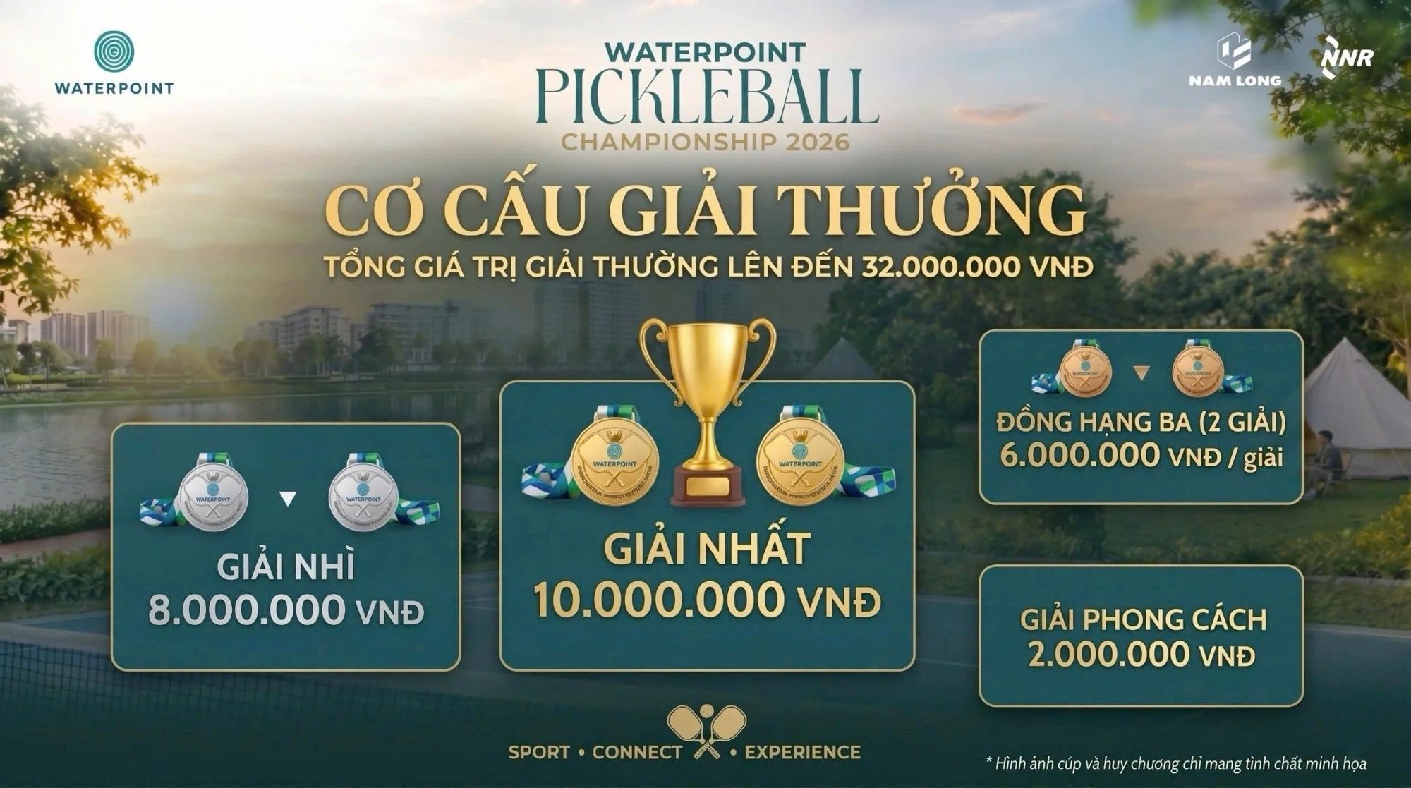 Cơ cấu giải thưởng giải Pickleball Waterpoint 2026 tổng giá trị 32 triệu đồng