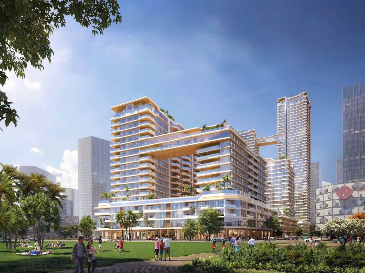 Không gian công viên xanh trước khối căn hộ Lotte Eco Smart City