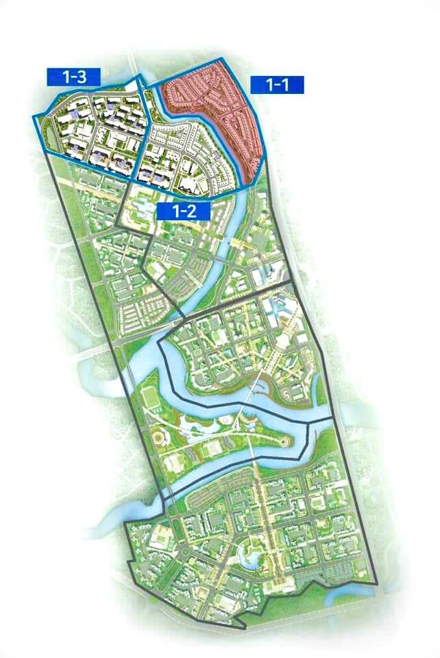 Sơ đồ các phân khu 1-1, 1-2, 1-3 trong quy hoạch GS Metrocity Nhà Bè