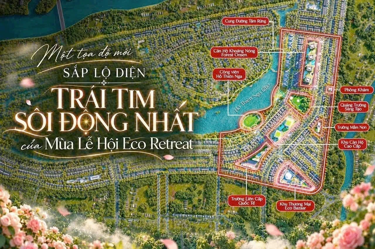 Vị trí phân khu Rừng Hồng ở trung tâm Mùa Lễ Hội Eco Retreat, cạnh Hồ Thiên Nga 12 ha
