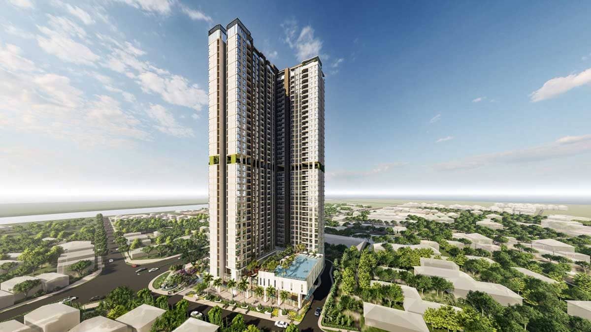 Phối cảnh hai tháp căn hộ The Emerald 68 tại phường Vĩnh Phú, Thuận An