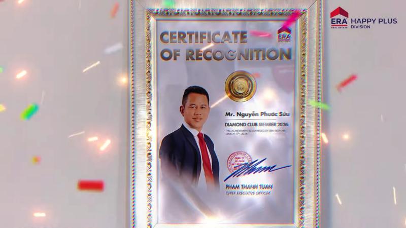 Chứng nhận Diamond Club Member 2026 của ERA Vietnam trao cho Nguyễn Phước Sửu