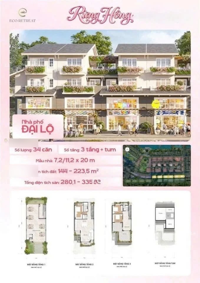 Nhà phố Đại lộ Rừng Hồng Eco Retreat: 34 căn, mẫu 7,2/11,2 x 20 m