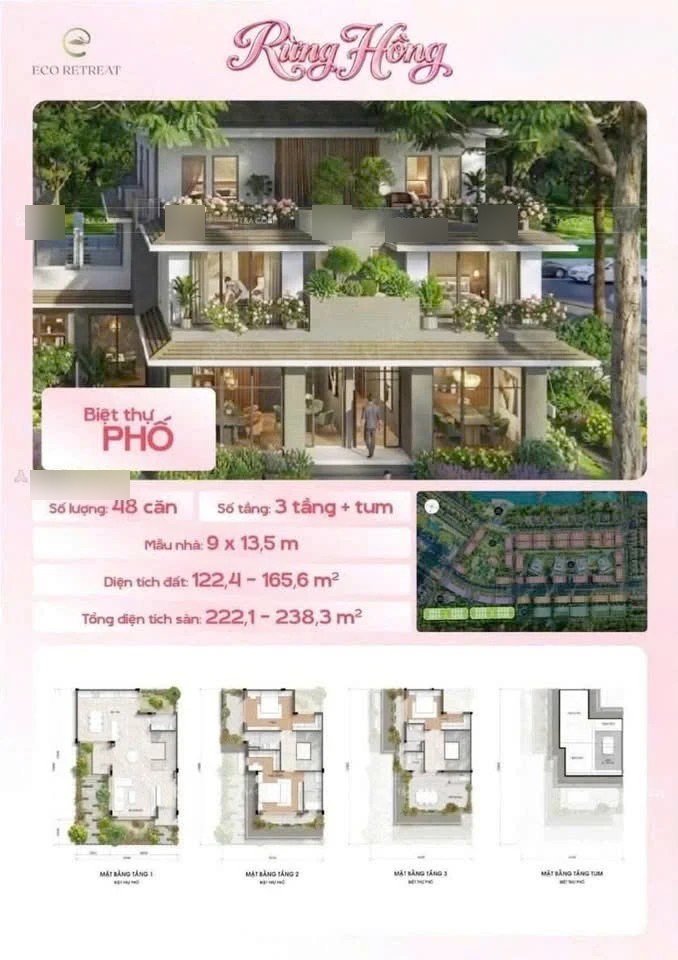 Biệt thự Phố Rừng Hồng Eco Retreat: 48 căn, mẫu 9 x 13,5 m